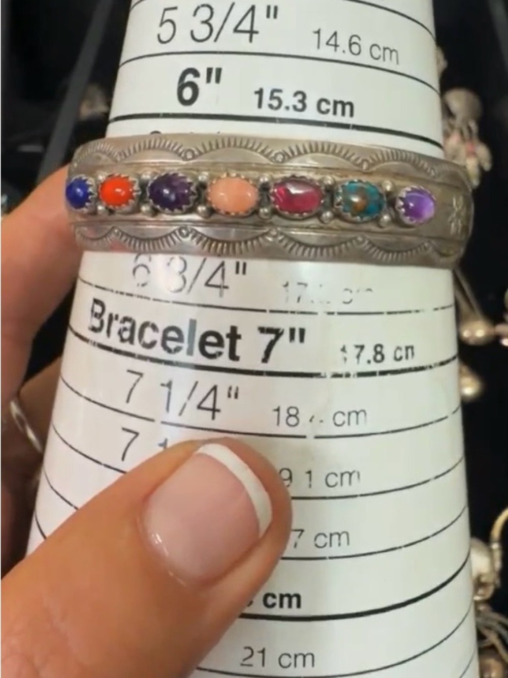 Multistone Sterling Silver Cuff Bracelet - Colorful Gem Accents Yazzie - Picture 8 of 16
